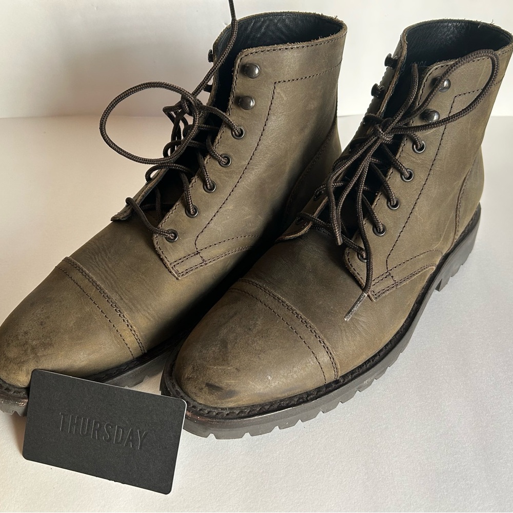 Thursday Men's Dark Olive Brown Leather Boots - Picture 3 of 16